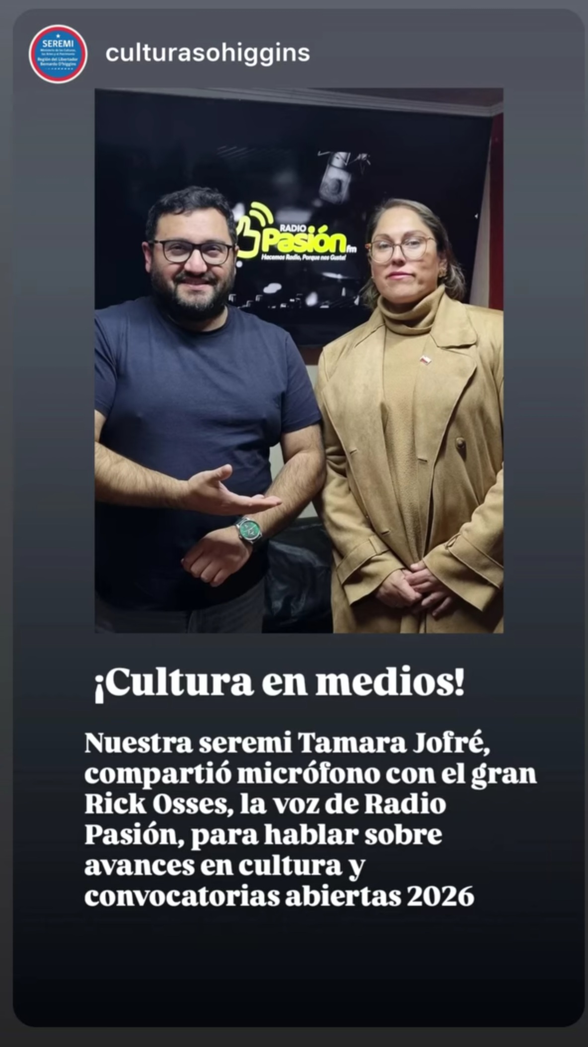 Seremi de Cultura presenta iniciativas para O'Higgins en Radio Pasión FM