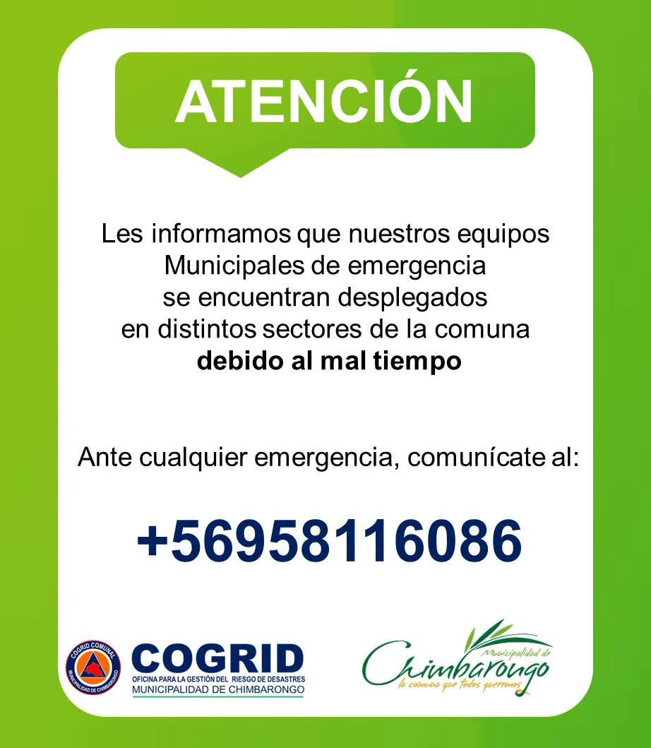 Chimbarongo: Municipio habilita número de emergencia por frente de mal tiempo